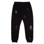 Black Chrome Heart Sweatpants Mixed Cross Patch